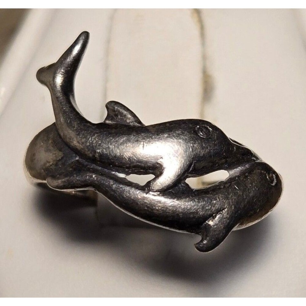 Dolphins vintage sterling silver ring sz 6.5